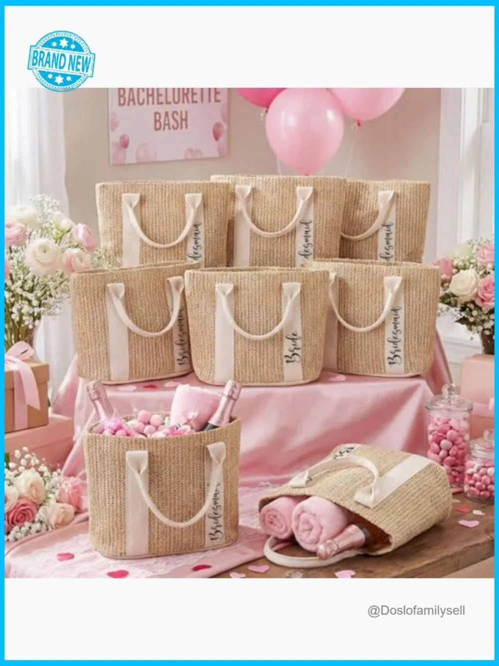 Straw Tote Bag Set Bachelorette Beach Tote Bridal Party Gift Handwoven Handbags